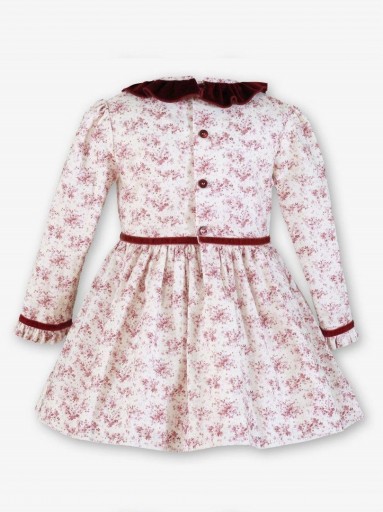 Miranda Vestido Infantil Ceremonia Blanco Estampado Flores Granate Tiras Terciopelo "Abbie Park" 0228/V [2]