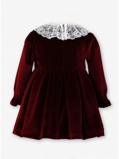 Miranda Vestido Infantil Ceremonia Terciopelo Granate Cuello Puntilla Blanco "Giselle" 0229/V [2]