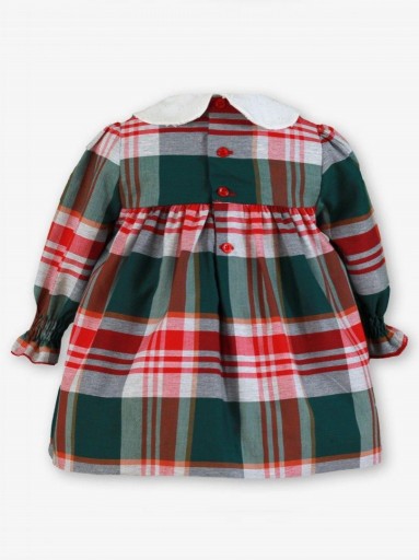 Miranda Vestido Bebe Cuadros escoceses Verde Cuello Blanco Lazada Roja "Boo" 0518V [2]