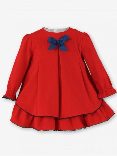 Miranda Vestido Bebe Ceremonia Rojo Pliegues Lazada Raso Marino "Mulan" 0131/V [1]