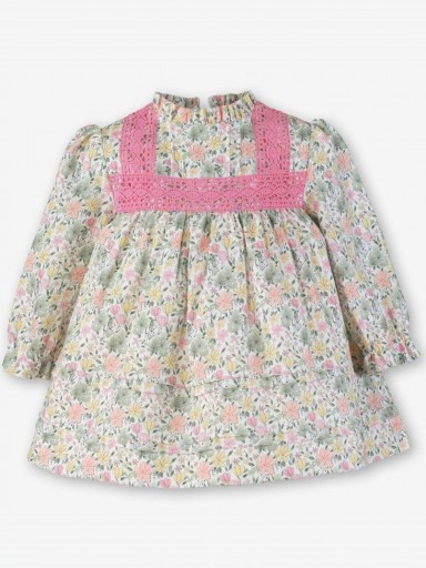 Miranda Vestido Bebe Estampado Flores Rosa y Verde Puntilla Rosa "Tinker Bell" 0148/V [1]