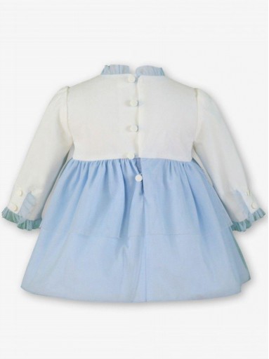 Miranda Vestido Bebe Ceremonia  Cuerpo Crudo Guipour Falda Tul Celeste "Bella" 0122/V [2]
