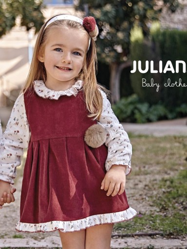 Juliana Vistiendo Bebés Pichi Niña Pana Rioja Camisa Setas Silvestres Pompón Pelo J8167 