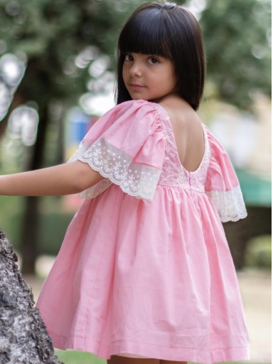 Nekenia Vestido Infantil Ceremonia Vuelo Popelín Rosa Delantero Bordado Volantes Tul Mangas 2421818 [0]