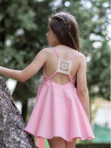 Nekenia Vestido Infantil Vuelo Popelin Rosa Cuerpo Bordado Floral Escote Espalda 2421817 [0]