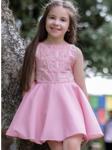 Nekenia Vestido Infantil Vuelo Popelin Rosa Cuerpo Bordado Floral Escote Espalda 2421817 [1]