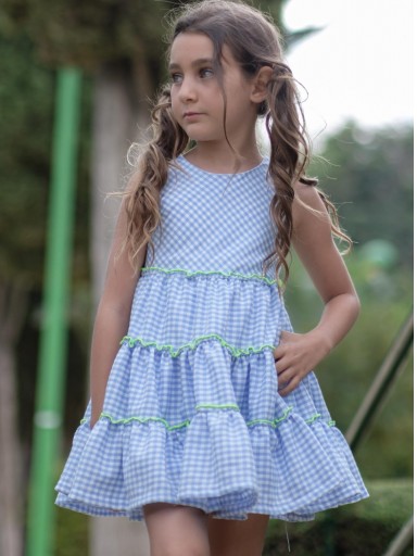 Nekenia Vestido Infantil Vuelo Cuadros Vichy Celeste Tirantes Espalda Vivo Lima 24VV05 [0]