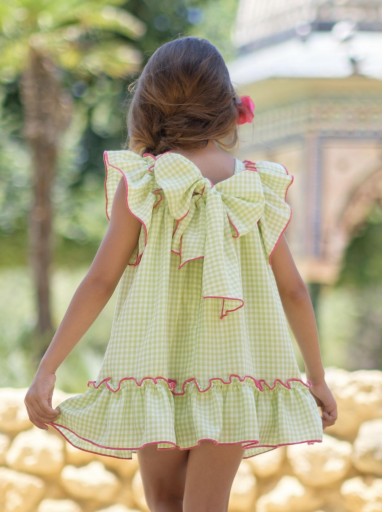 Nekenia Vestido Infantil Sapito Cuadros Vichy Pistacho Volantes Lazada Vivo Fucsia 24VV06 [1]