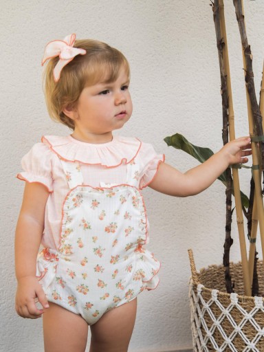 Daniesty Conjunto Ranita Peto Estampado Flores Blusa Cuadros Naranja Florencia 000 [0]