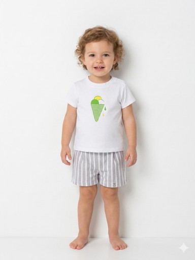 Nekenia Conjunto Bébe Camiseta Blanca m/c Helado Pantalón Corto Rayas Gris 2221604 [0]