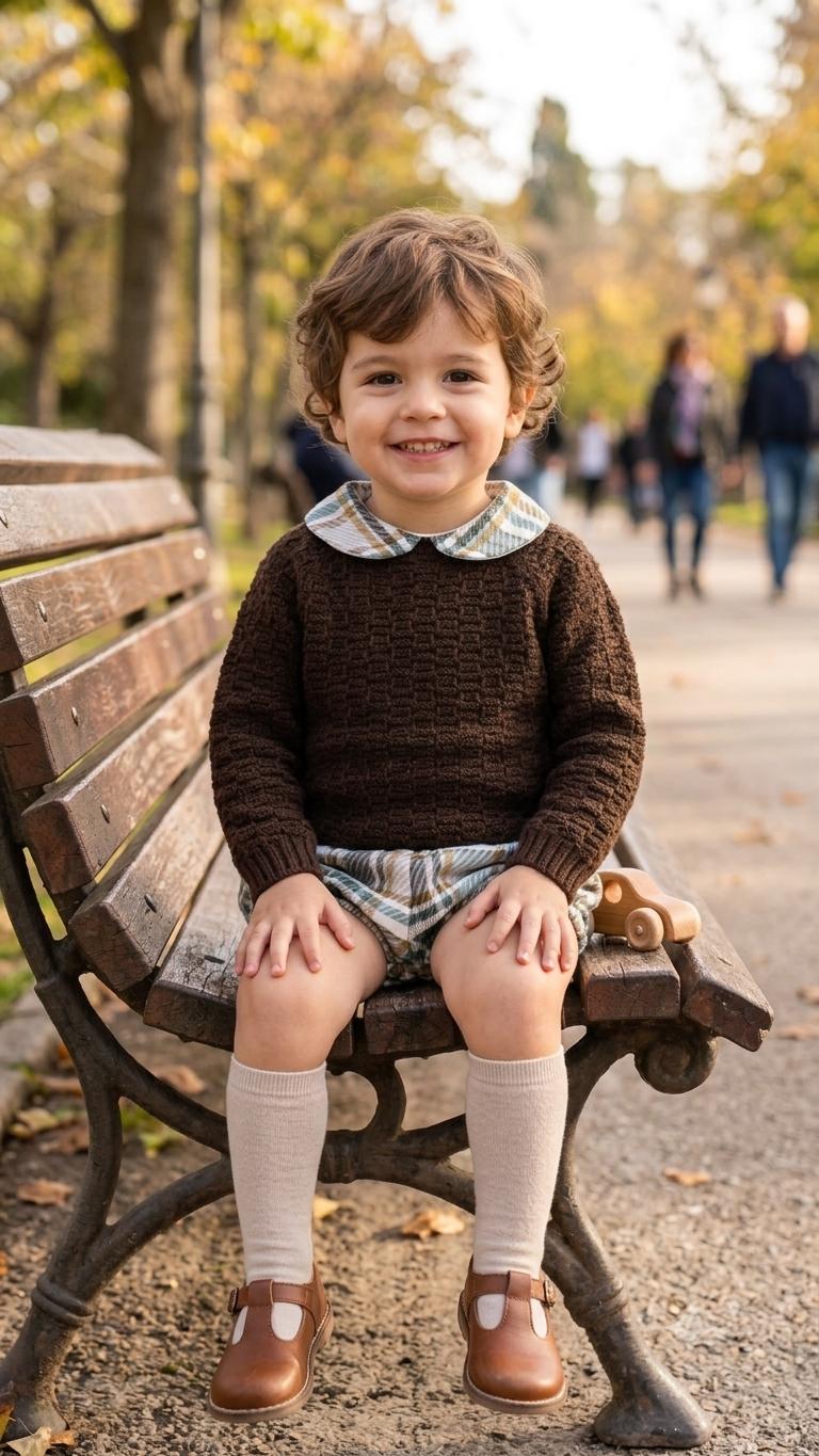 Juliana Vistiendo Bebés Conjunto Niño Jersey Marron Cuellos Pantalon Cuadros "Selva" 26582