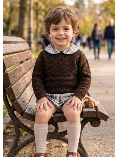 Juliana Vistiendo Bebés Conjunto Niño Jersey Marron Cuellos Pantalon Cuadros "Selva" 26582 [0]