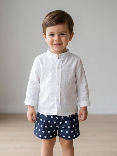 Nekenia Conjunto Bébe Camisa Blanca m/l Pantalón Corto Marino Topos 2421502 [0]