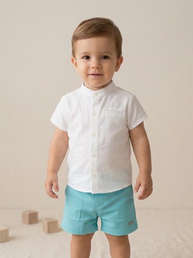 Nekenia Conjunto Bébe Camisa Blanca m/c Pantalón Corto Azul Turquesa 2221119 [0]