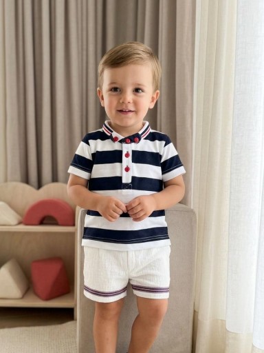 Vera by Nekenia Conjunto Polo m/c Rayas Pantalón Corto  Blanco 22VB12 [0]