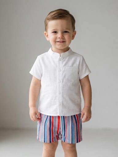 Nekenia Conjunto Camisa Blanca m/c Pantalón Rayas Rojo Azul 2321112 [0]