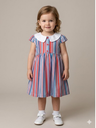 Nekenia Vestido Infantil Rayas Rojo Azul Cuello Bebe Blanco 2321829 [0]