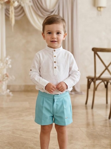 Nekenia Conjunto Camisa Blanca m/l Pantalón Corto Azul Turquesa 22VB14 [0]