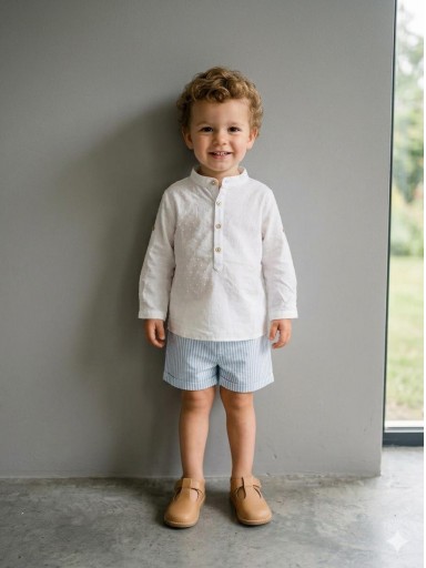Nekenia Conjunto Bebé Camisa M/L Plumeti Blanco Pantalon Corto Rayas 24VC19 azul [0]