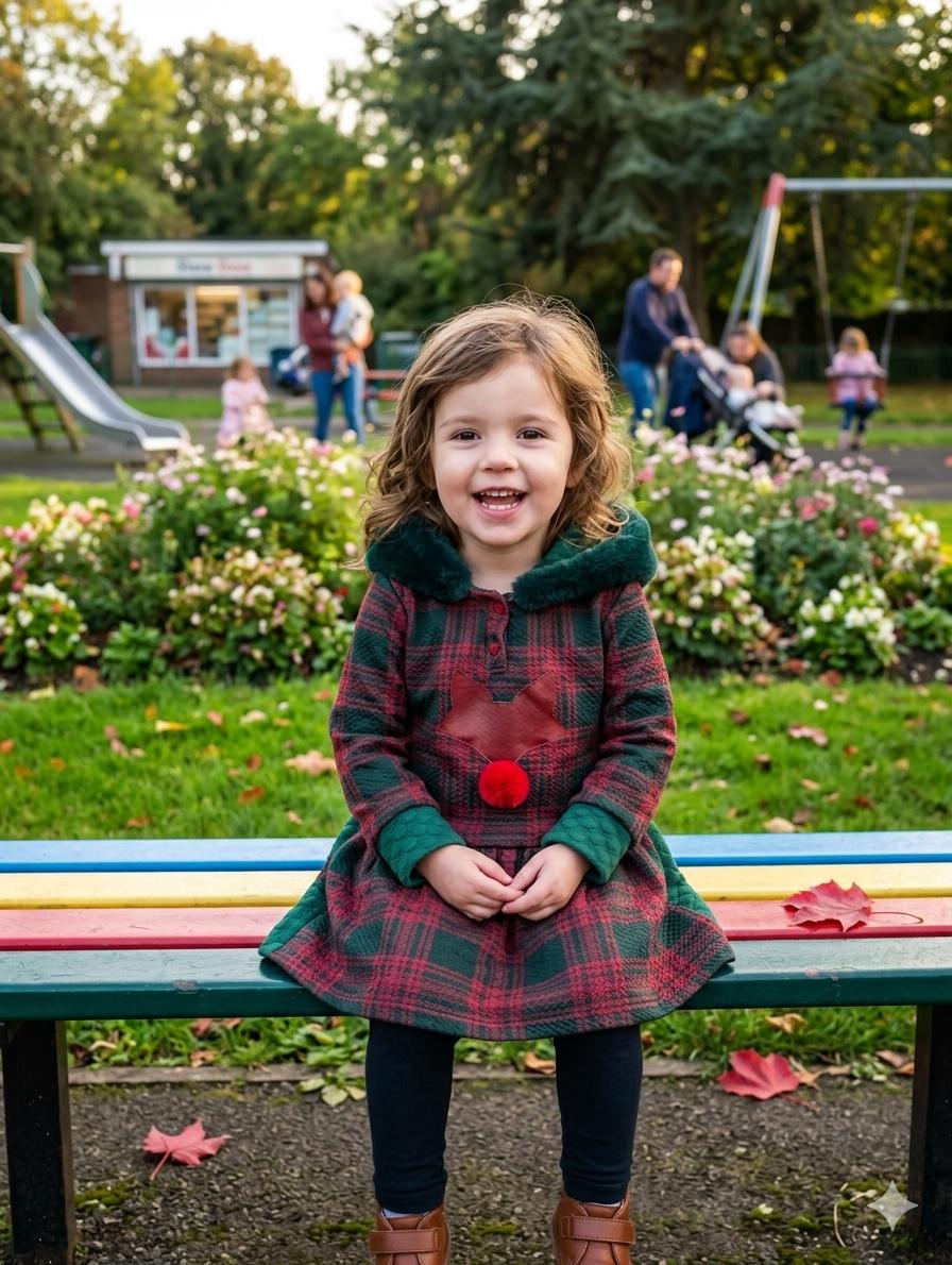 Nekenia Vestido Infantil Cuadros Verde Rojo Pompom 2111017