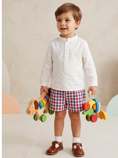 Nekenia Conjunto Niño Camisa Cuello Mao Pantalón Corto Cuadros Corazones 2321032 [0]