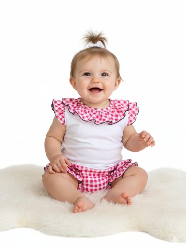 Daniesty Conjunto Bebé Camiseta Volante Cuadros Vichy Braguita Volantes 