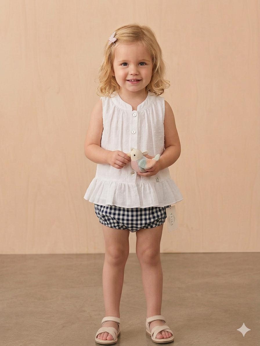 Nekenia Conjunto Bebé Blusa Sin Manga Plumeti Braguita Cuadro Vichy 24VC05 Marino