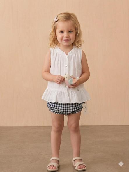 Nekenia Conjunto Bebé Blusa Sin Manga Plumeti Braguita Cuadro Vichy 24VC05 Marino [0]