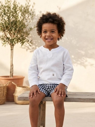 Nekenia Conjunto Bébe Camisa Beig Bolsillos Canguro Pantalón Corto  Cuadro Vichy  2221503 [0]