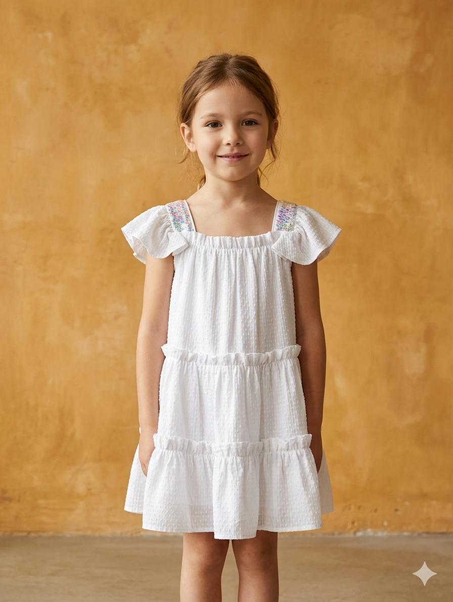 Nekenia Vestido Infantil Evasé Blanco Lentejuelas Multicolor 2321831