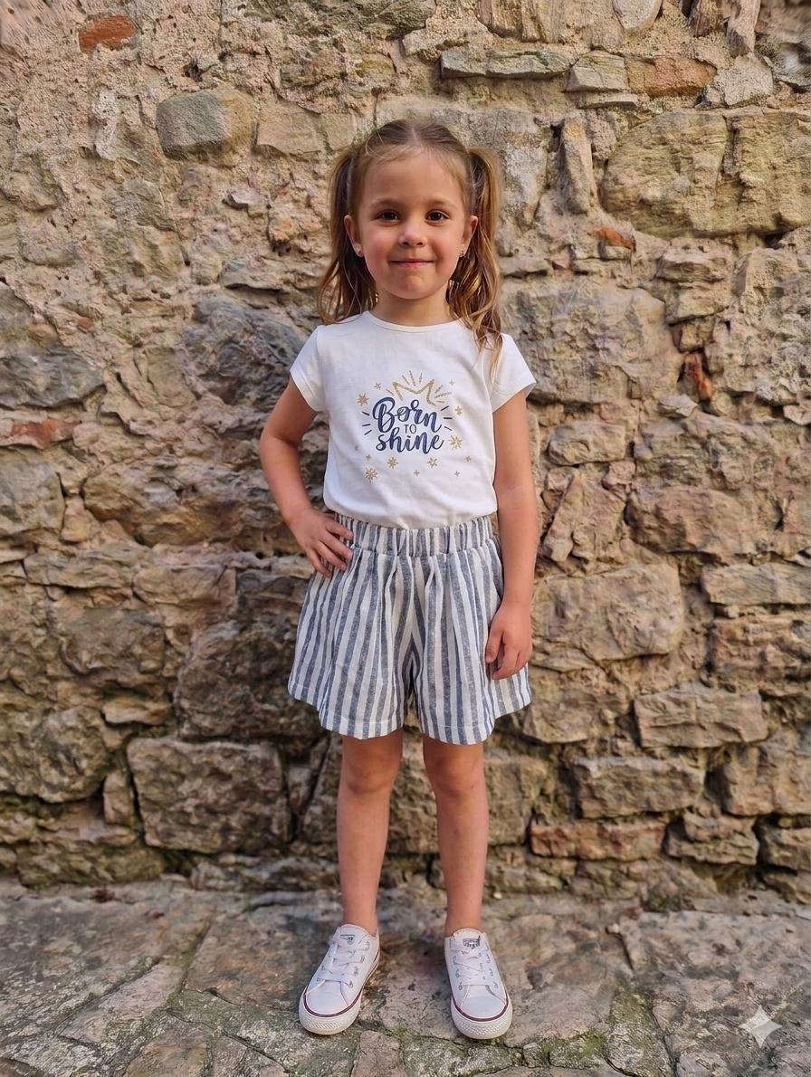 Nekenia Conjunto Infantil Camiseta Blanca Pantalon Rayas Azules Dorado 2221008