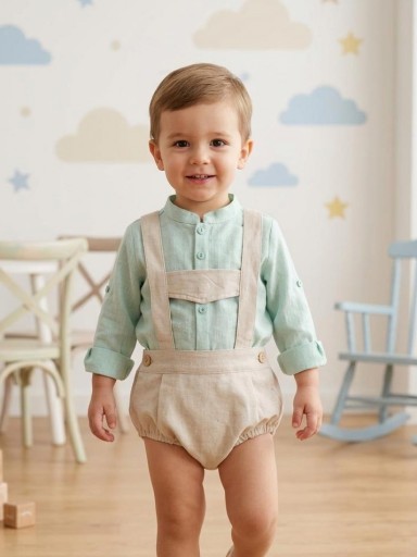 Nekenia Conjunto Bébe Camisa Verde m/l Peto Beig 2421113 [0]