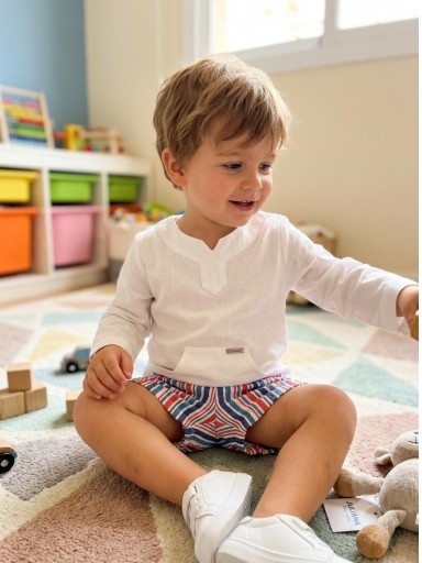 Nekenia Conjunto Niño Camisa Cuello Mao Pantalón Corto Rayas Marineras 2321032