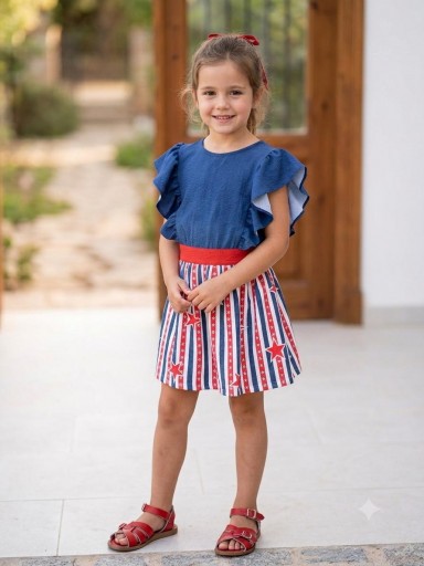 Nekenia Vestido Infantil Cuerpo Marino Volantes Falda Rayas Rojo Azul Estrellas 23VV04 [0]