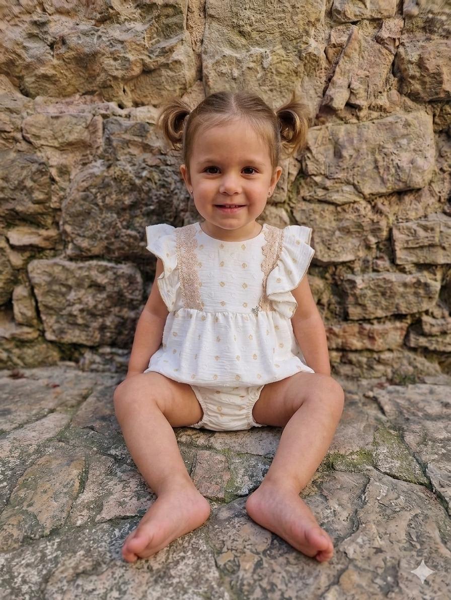 Nekenia Vestido Ceremonia Bebe Con Braguita Plumeti Crudo Camel 2421006