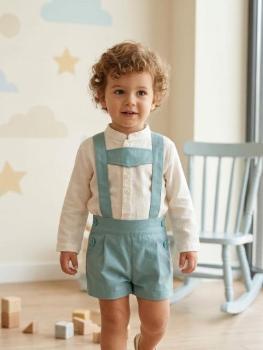Nekenia Conjunto Bébe Camisa Beig m/l Peto Azul Verdoso 2421112 [0]