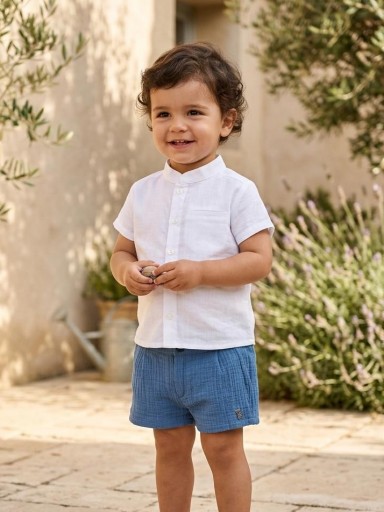 Vera By Nekenia Conjunto  Bébe Camisa Beig  m/c Cuello Mao Pantalón Corto Azul 22VP07 [0]