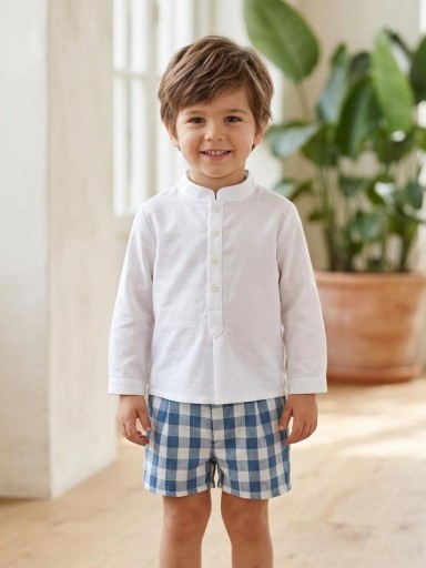 Nekenia Conjunto Bébe Camisa Blanca Pantalón Corto Cuadros Azul 2321501 [0]