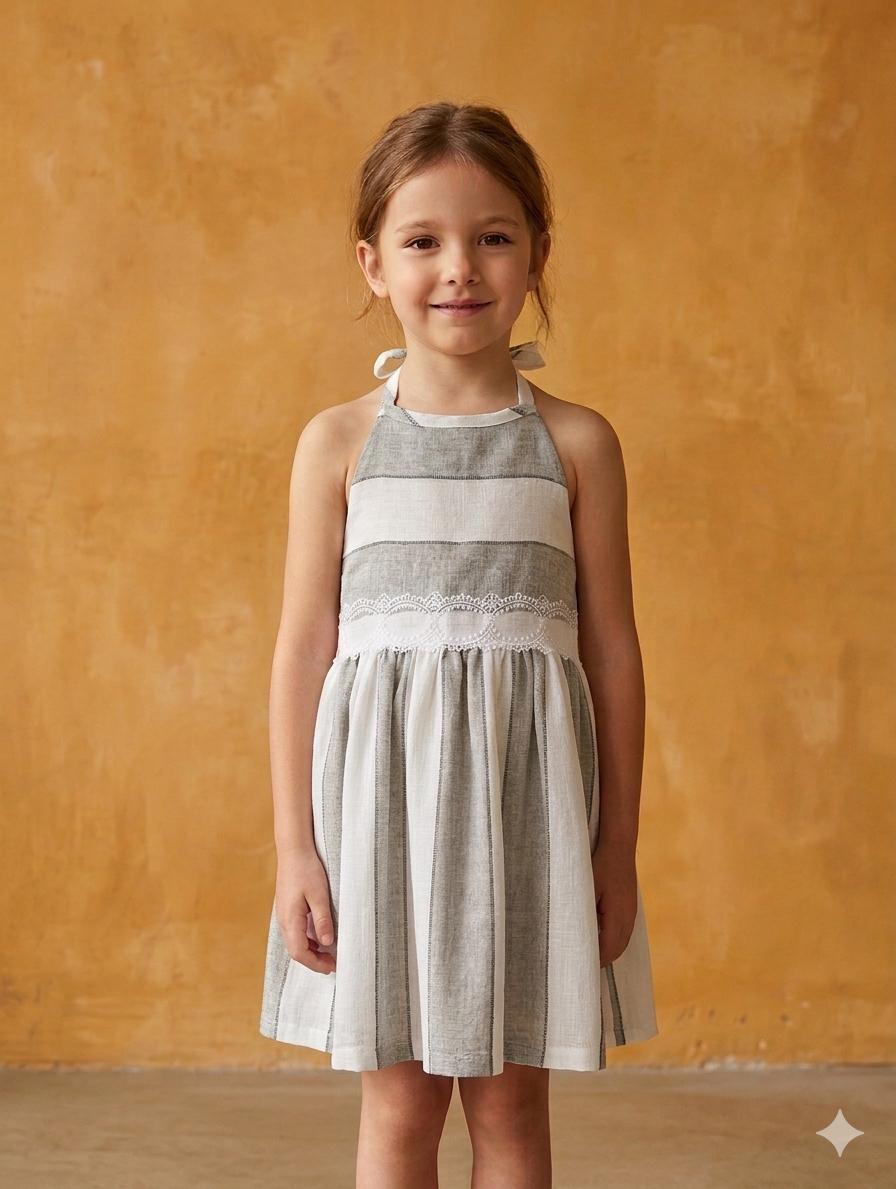 Nekenia Vestido Infantil Ceremonia Sisa Americana Rayas Gris Blanco Puntilla 2321835