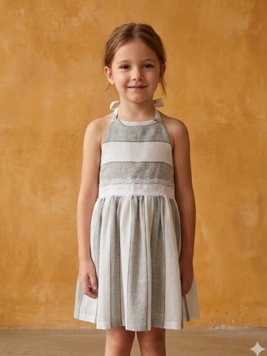 Nekenia Vestido Infantil Ceremonia Sisa Americana Rayas Gris Blanco Puntilla 2321835