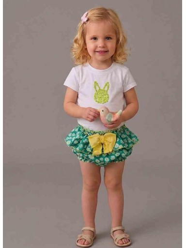Vera by Nekenia Conjunto bebe Camiseta Blanca Conejito Braguita Volante Margaritas verde  24VB03 [0]