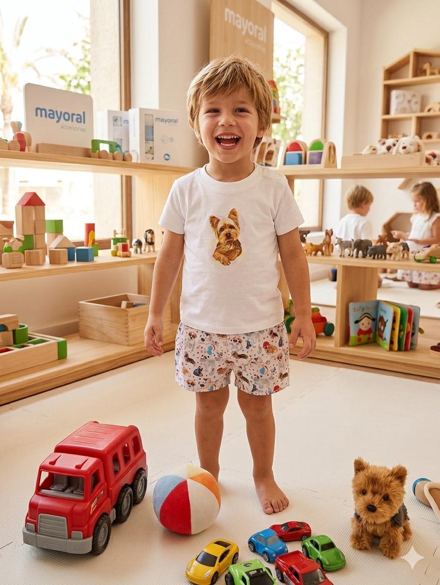 Nekenia Conjunto Bebé Camiseta Serigrafía Perro Pantalón Corto Estampado Yorky 23VC19