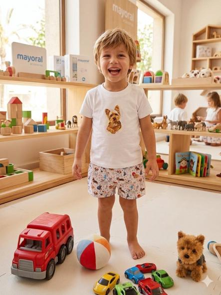 Nekenia Conjunto Bebé Camiseta Serigrafía Perro Pantalón Corto Estampado Yorky 23VC19