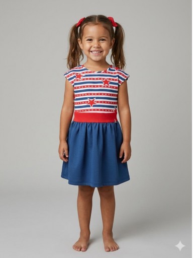 Nekenia Vestido Infantil Rayas Rojo Azul Estrellas Talle Bajo Sin Mangas 23VV02 [0]