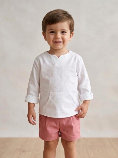 Nekenia Conjunto Bébe Camisa Blanca Bolsillos Canguro Pantalón Corto Rosa Palo 2221503 [0]