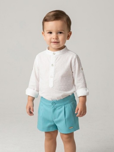 Nekenia Conjunto Bebé Camisa M/L Plumeti Blanco Pantalon Corto azul Turquesa 24VC19  [0]