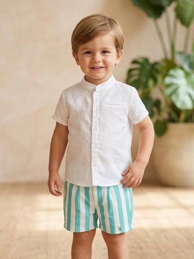 Vera by Nekenia Conjunto Camisa Blanca m/c Pantalón Franjas Verde 22VP09 [0]