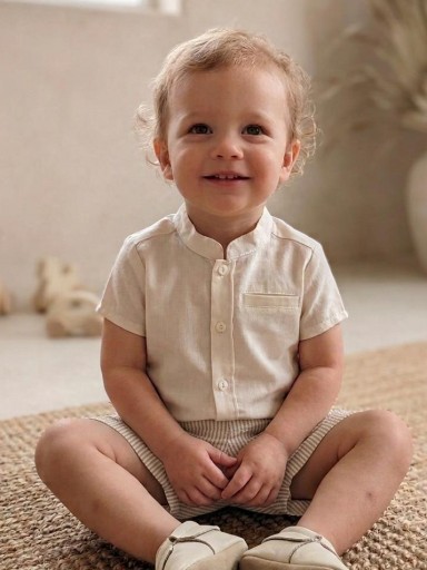 Nekenia Conjunto Bébe Camisa Beig m/c Pantalón Corto  Rayas Beig Blanco 2221500 [0]