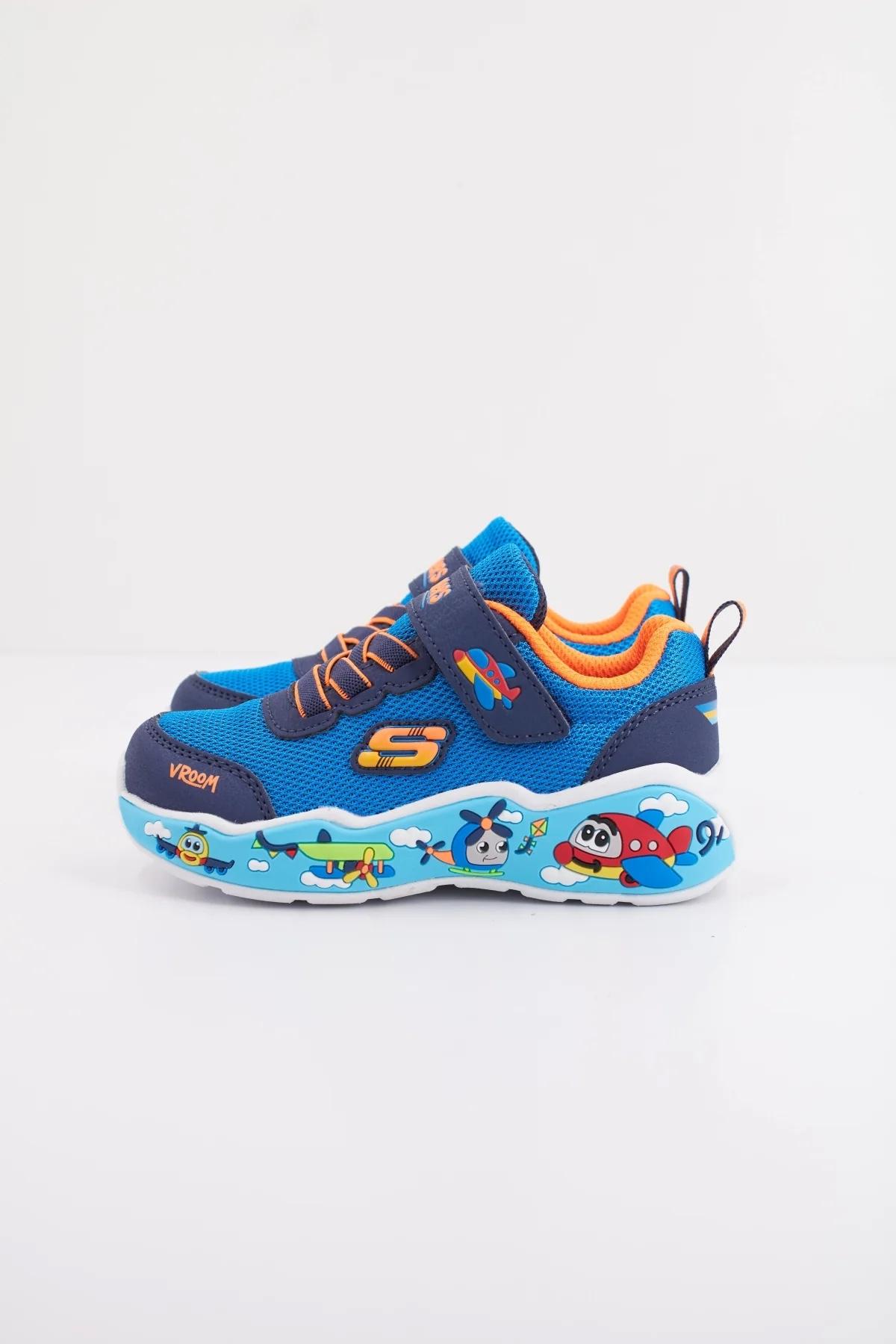 Skechers Deportivo Infantil Play Scene Aviones Gore Strap Sneaker Azul Lavable a máquina 407312N BLNV