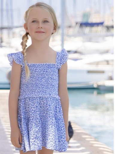 Miranda vestido Infantil Cuerpo Elástico Estampado Azul "Hibisco" 0628/V [2]